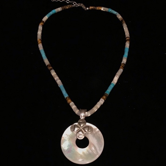 Jewelry - Shube Dakota West Sterling Mother of Pearl Pendant Heishi Bead Necklace